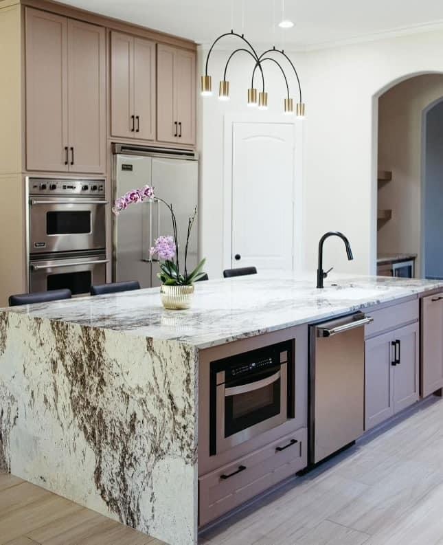 Taupe Kitchen with Built-in Fridge