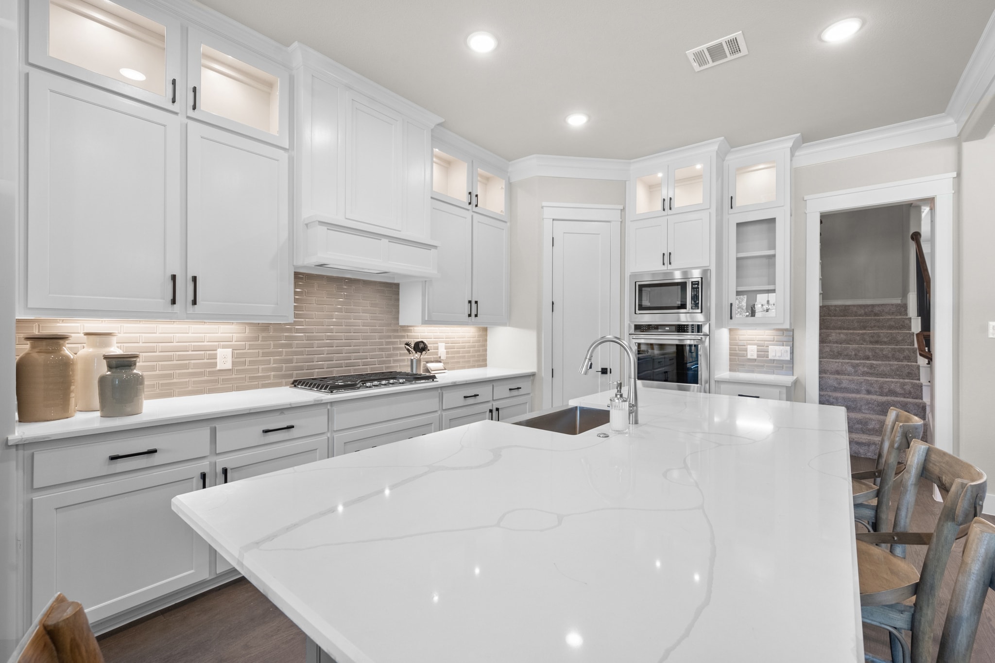 White Kitchen with Quartz Island
